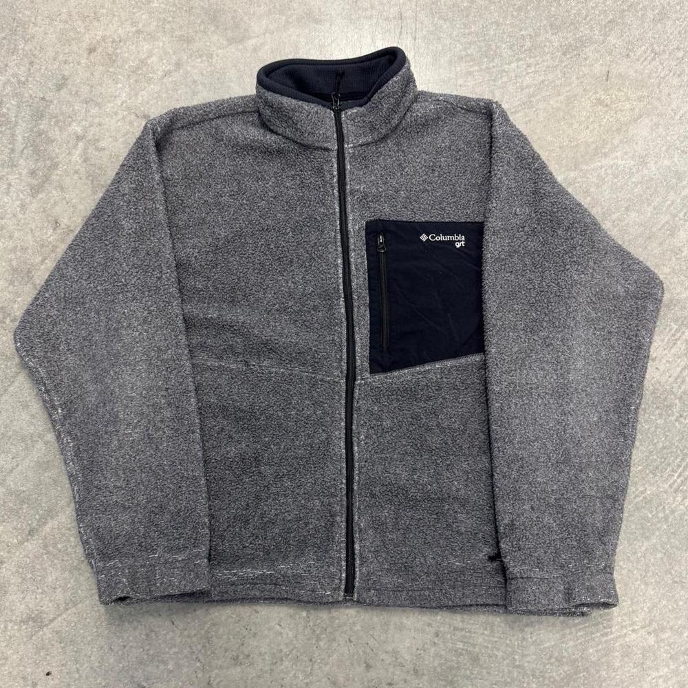 Columbia GRT Full Zip Fleece Jacket Mens Gray Black Sherpa Outdoor Zip Pocket
